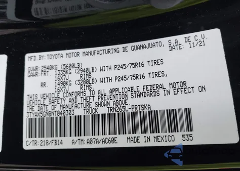 2022 Toyota Tacoma Sr z USA, uszkodzony, nr VIN 3TYAX5GN8NT040303